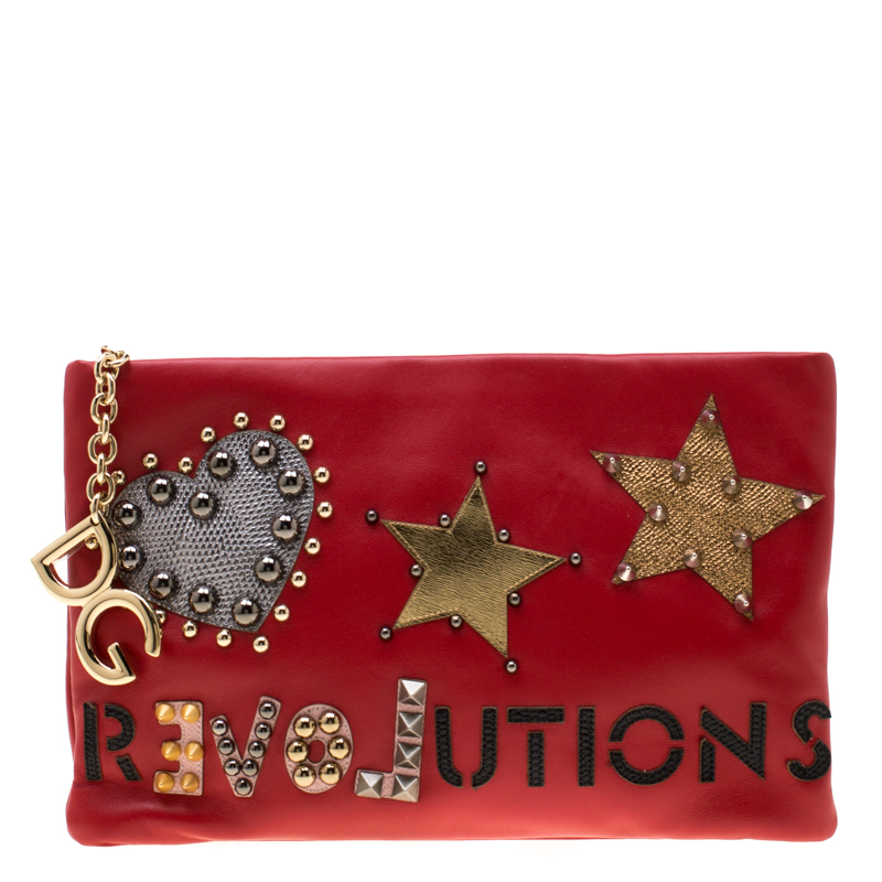 Pre Owned Dolce & Gabbana Red Revolutions Leather Clutch