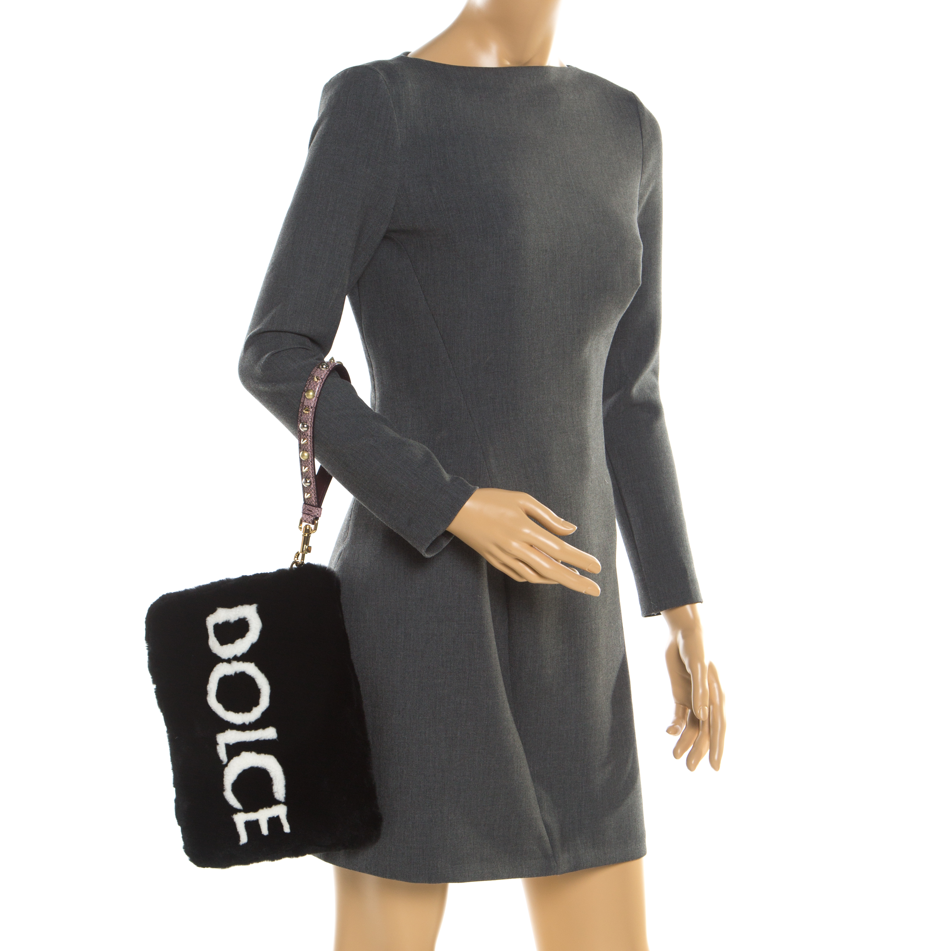 

Dolce and Gabbana Black/Purple Rabbit Fur and Snakeskin Cleo Zip Pouch