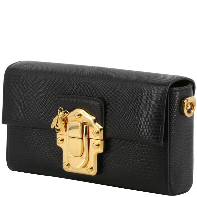 

Dolce and Gabbana Black Embossed Leather Lucia Clutch Bag