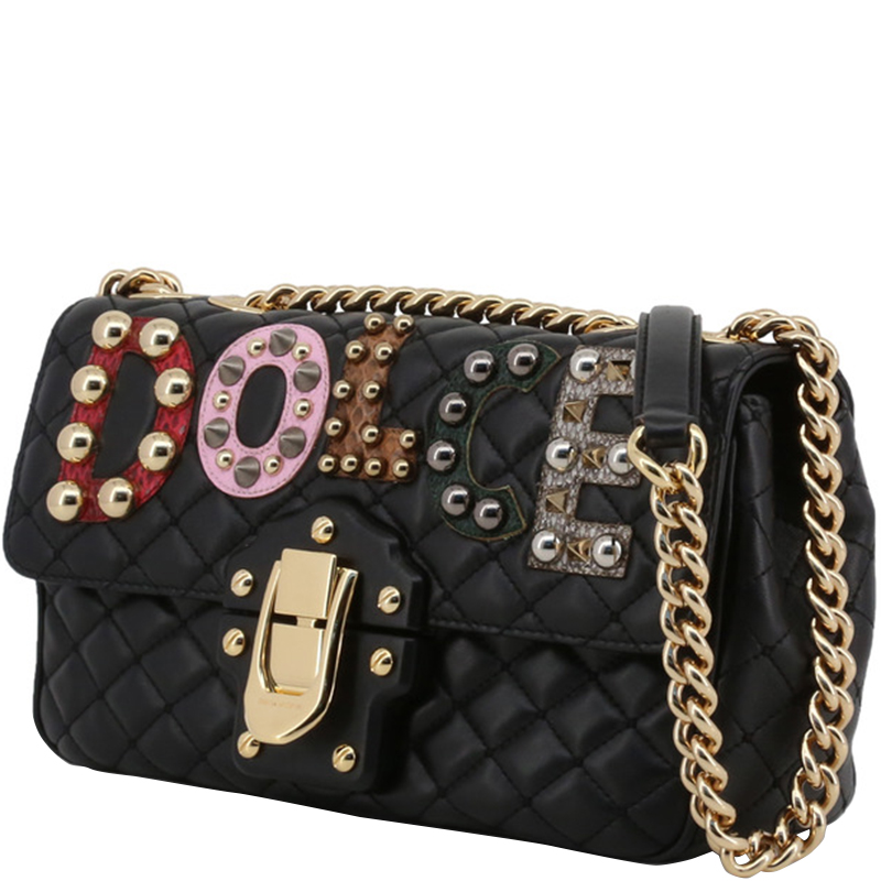 

Dolce and Gabbana Black Quilted Leather Embellished Lucia Chain Crossbody Bag