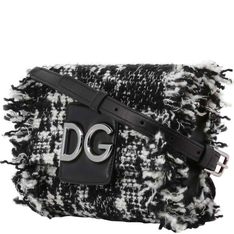 

Dolce and Gabbana Black/White Tweed and Leather DG Millennials Crossbody Bag