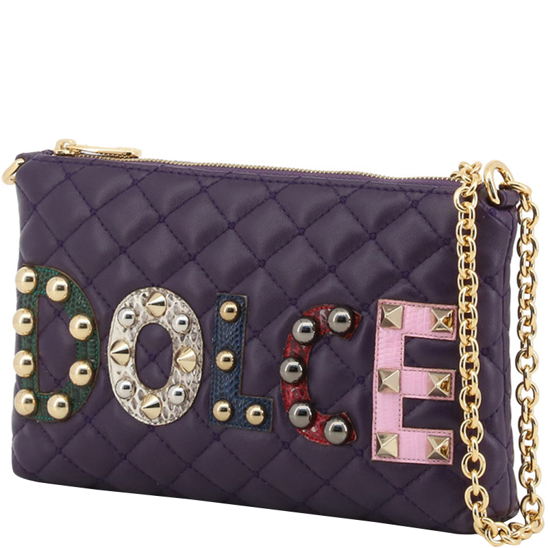 

Dolce and Gabbana Purple Quilted Leather Chain Clutch Bag