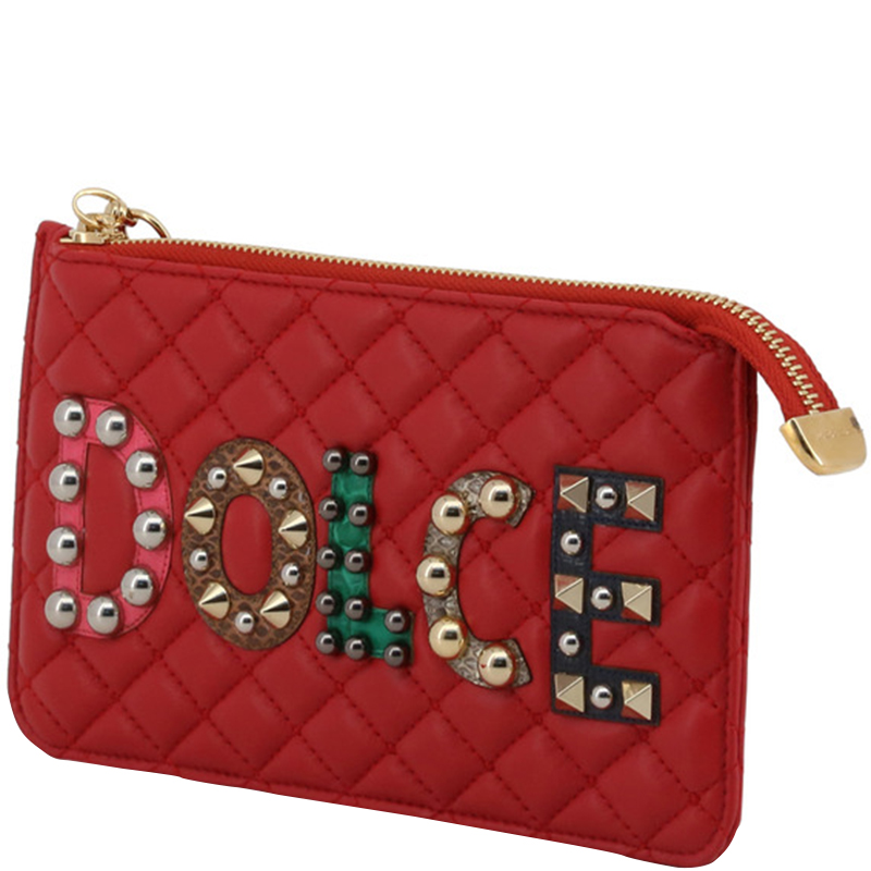 

Dolce and Gabbana Red Quilted Leather Wristlet Clutch