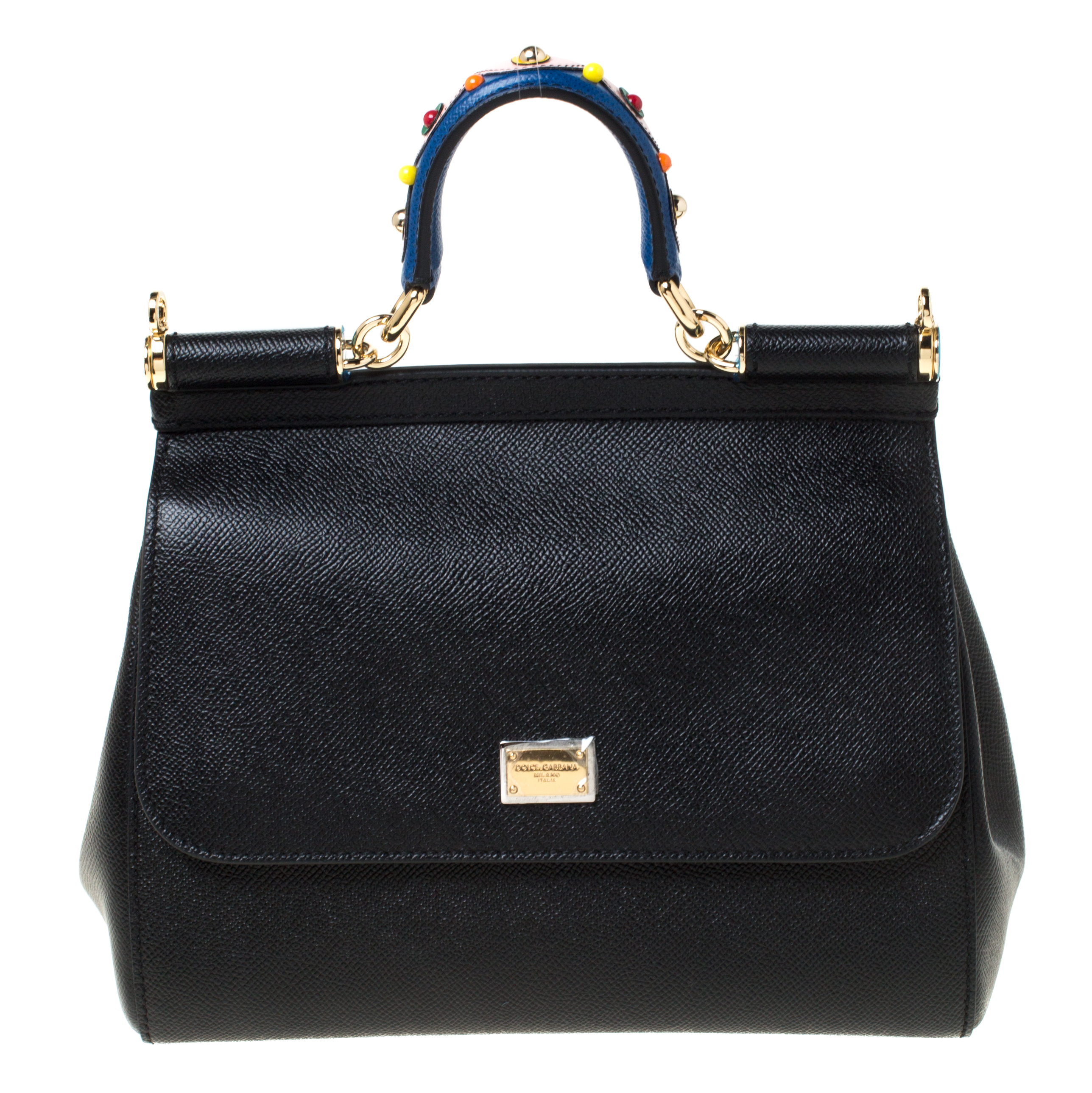 Dolce and Gabbana Black Leather Medium Miss Sicily Top Handle Bag Dolce ...