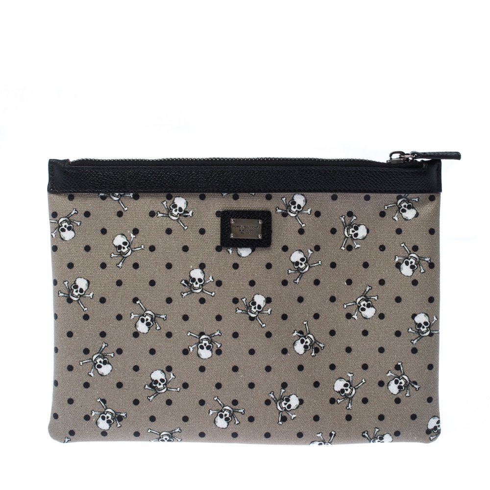 مملوكة مسبقًا Dolce & Gabbana Grey/Black Skull Print Clutch