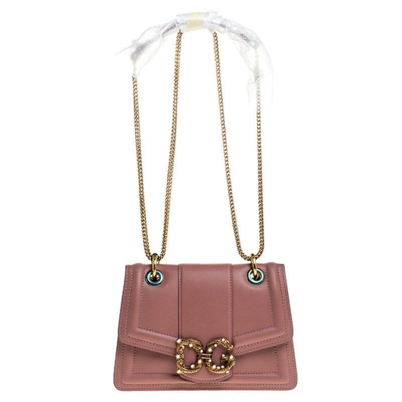 Dolce & Gabbana Pastel Pink Leather DG Amore Chain Shoulder Bag