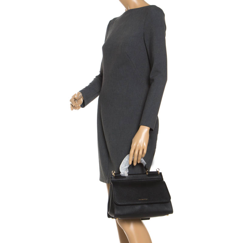 

Dolce & Gabbana Black Leather Soft Medium Miss Sicily Top Handle Bag
