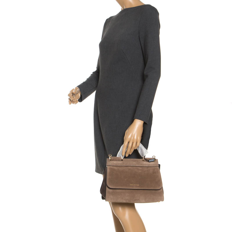 

Dolce & Gabbana Brown Suede Soft Medium Miss Sicily Top Handle Bag