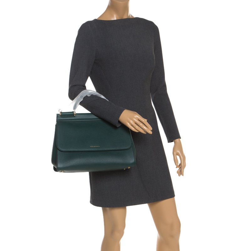 

Dolce & Gabbana Green Smooth Leather Large Miss Sicily Top Handle Bag