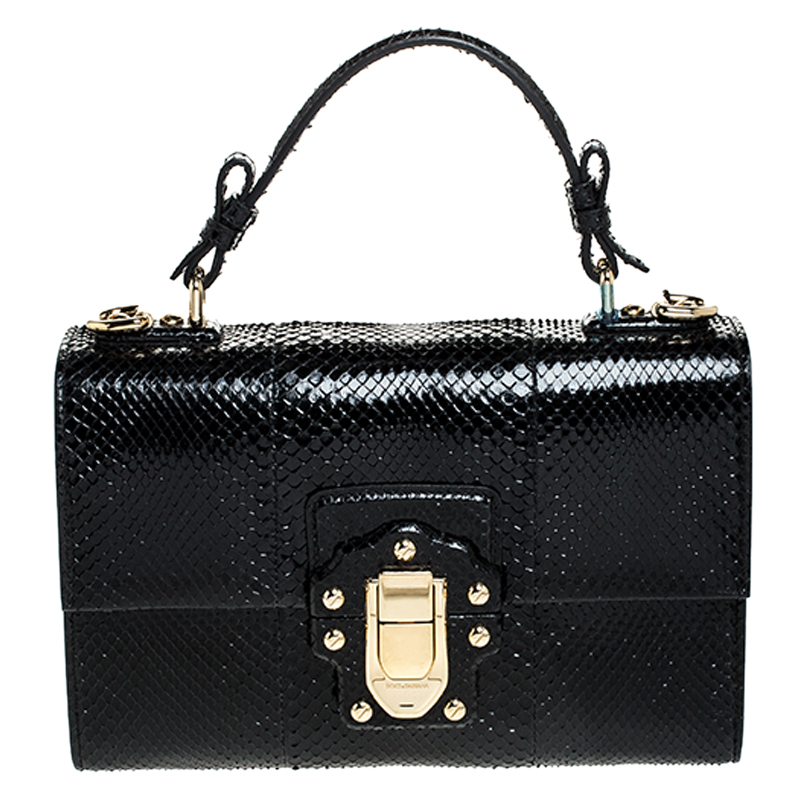 Pre Owned حقيبة دولتشي أند غابانا لوسيا يد علوية جلد ثعبان أسود