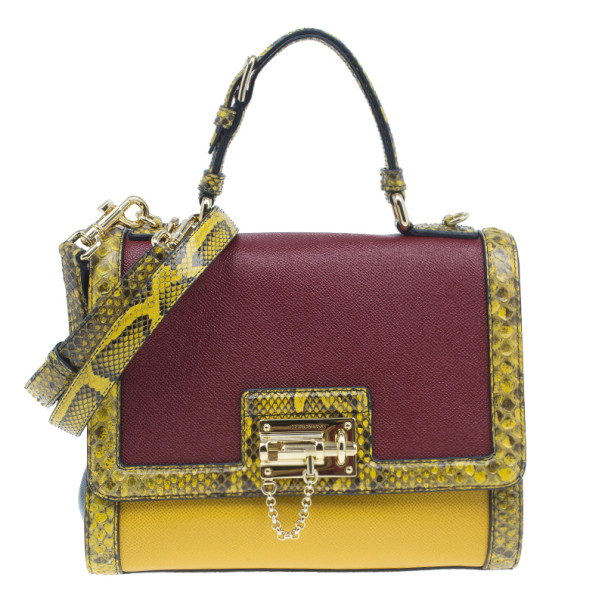 مملوكة مسبقًا Dolce and Gabbana Burgundy Leather and Python Trim Small Monica Bag