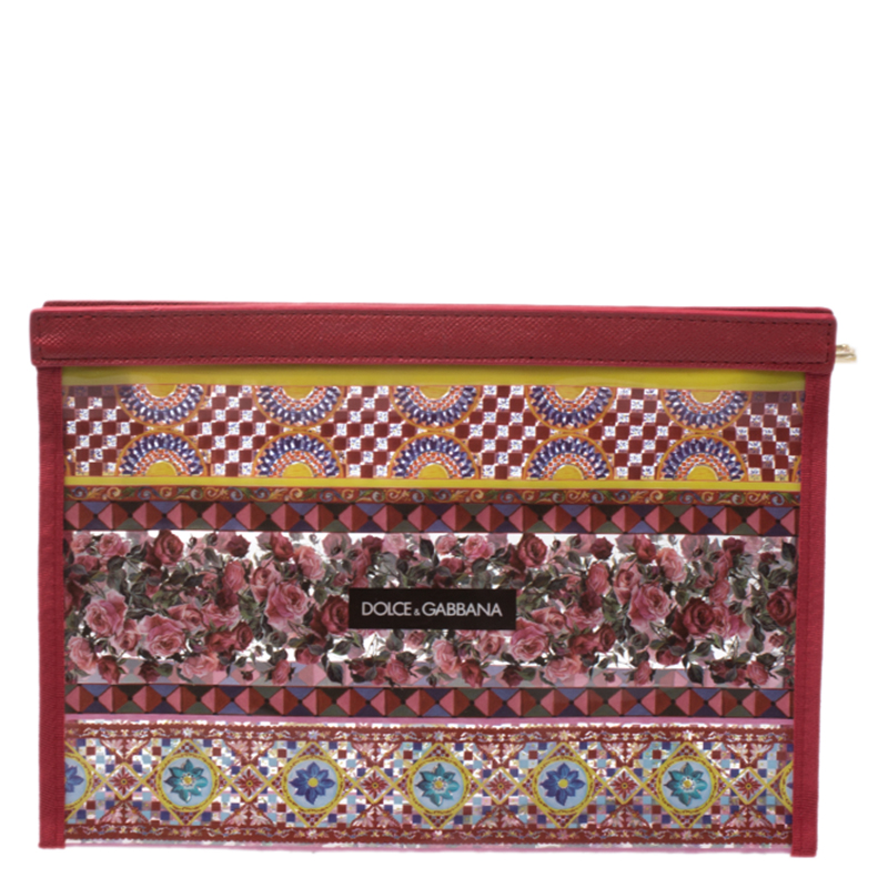 Pre Owned حقيبة صغيرة دولتشي آند غابانا سويمسوت بلاستيك مشمع مطبوع أحمر