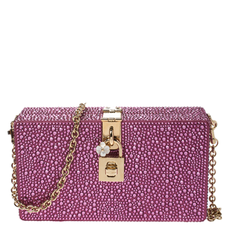 Pre-owned Dolce & Gabbana Pink Crystal Embellished Satin Box Bag