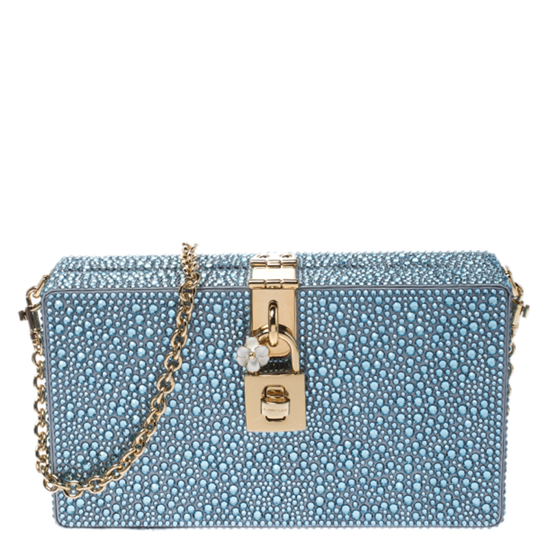 Dolce & Gabbana Powder Blue Crystal Embellished Satin Box Bag