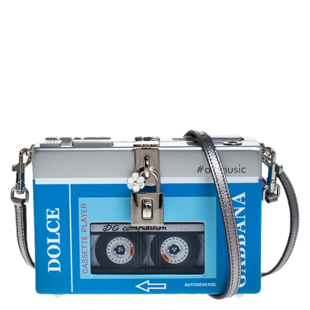 Pre-owned Dolce & Gabbana Blue/silver Wood Walkman Box Clutch