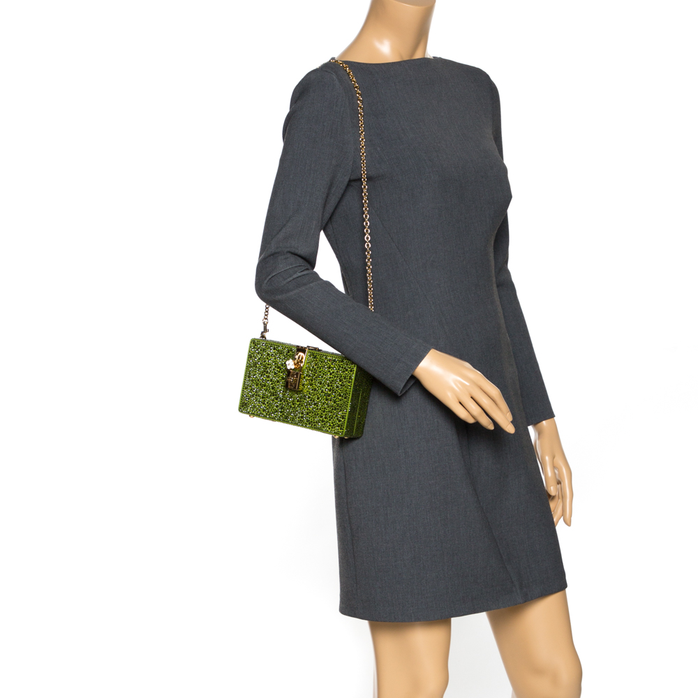 

Dolce & Gabbana Green Crystal Embellished Satin Box Bag