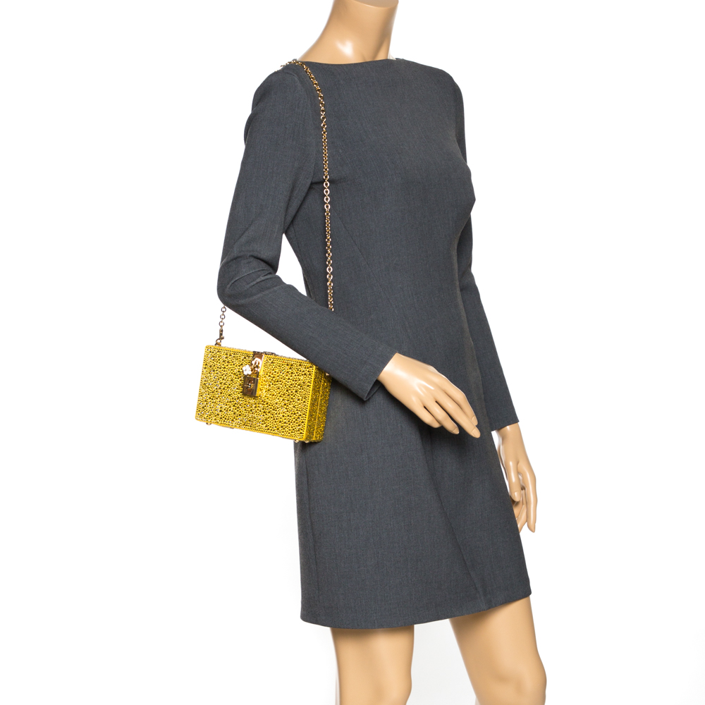

Dolce & Gabbana Yellow/Gold Crystal Embellished Satin Box Bag