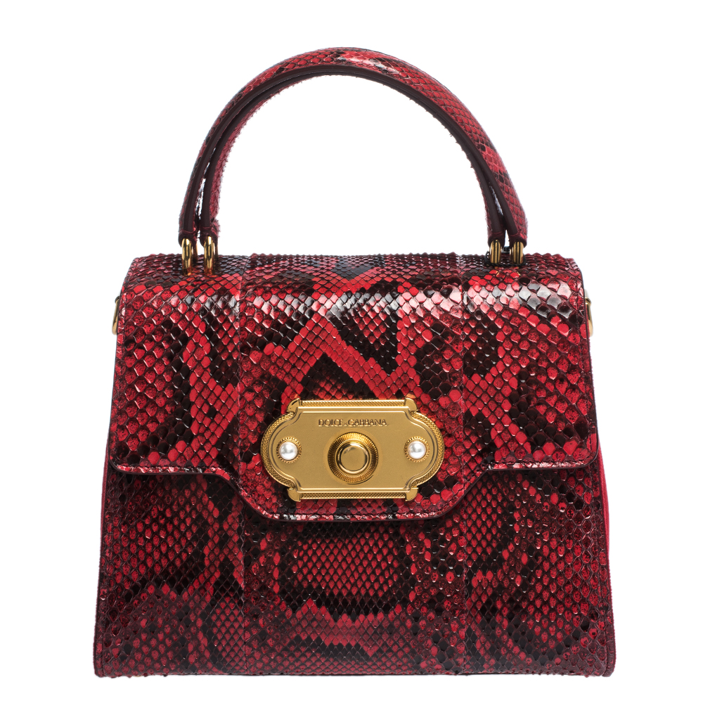 Dolce & Gabbana Red Python and Velvet Welcome Top Handle Bag