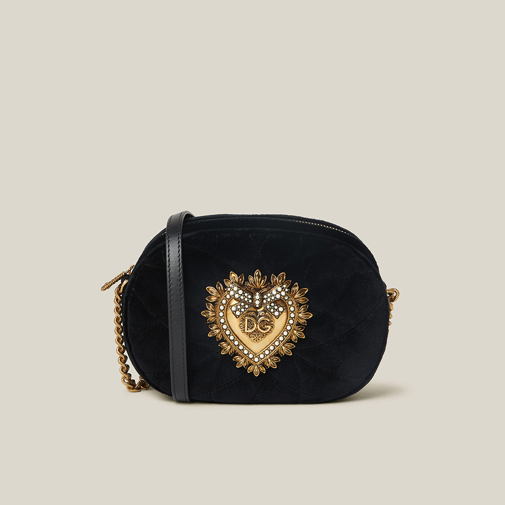 Dolce & Gabbana Black Devotion Embellished Velvet Camera Bag Dolce &  Gabbana