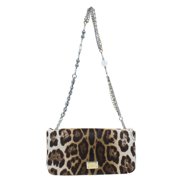 Pre Owned Dolce and Gabbana Small Leopard Print Pony Hair Charles Bag