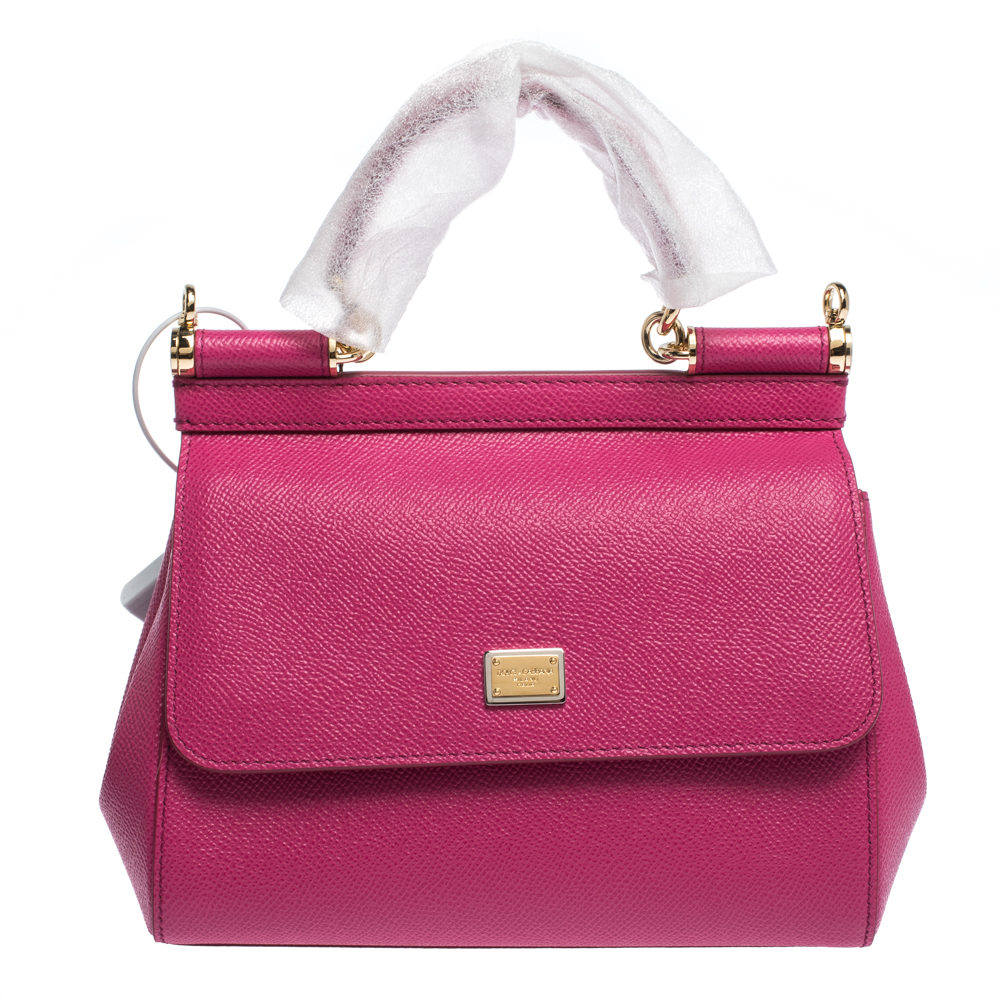 Sicily Small Leather Tote in Pink - Dolce Gabbana