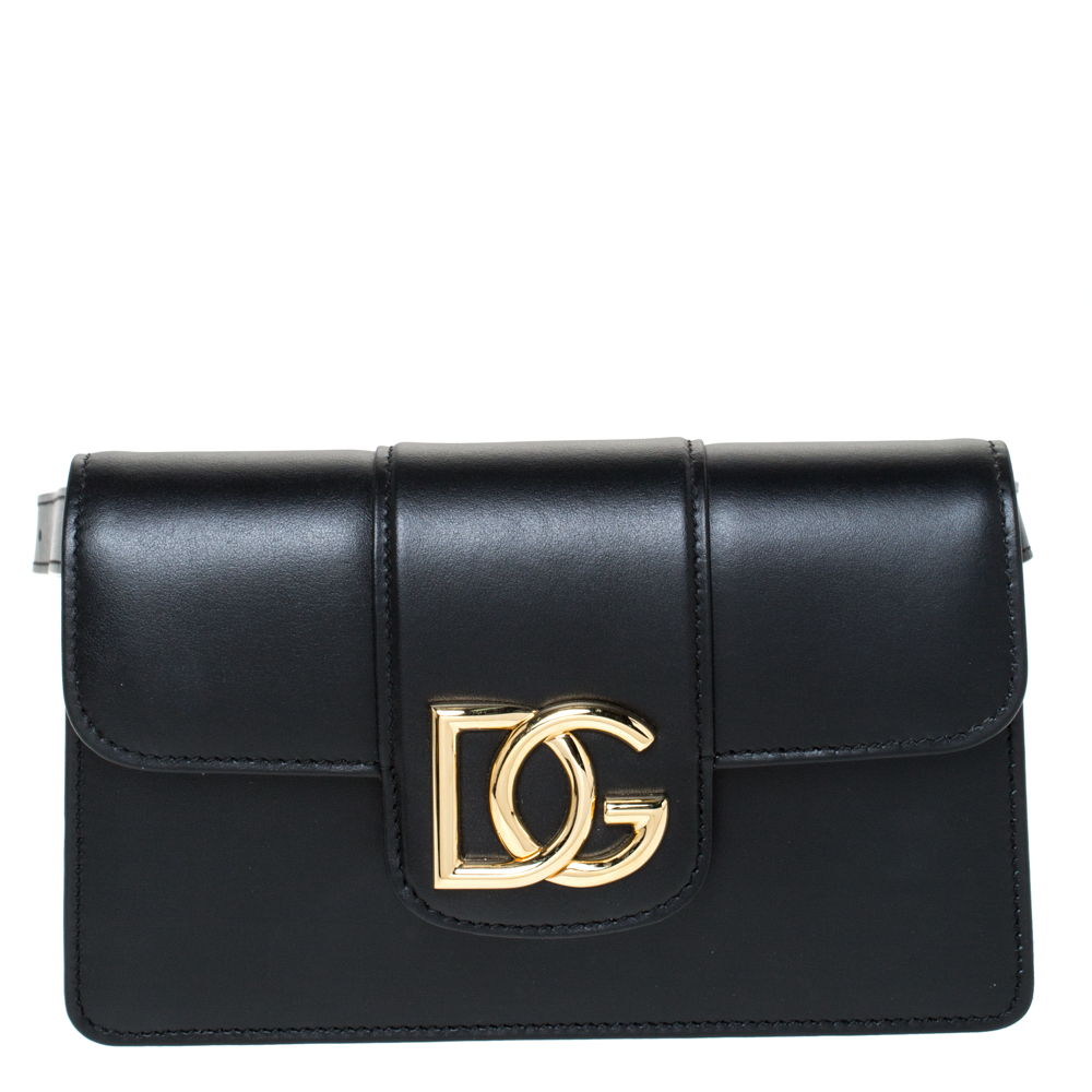 Pre Owned Dolce & Gabbana Black Leather DG Millenials Belt Bag