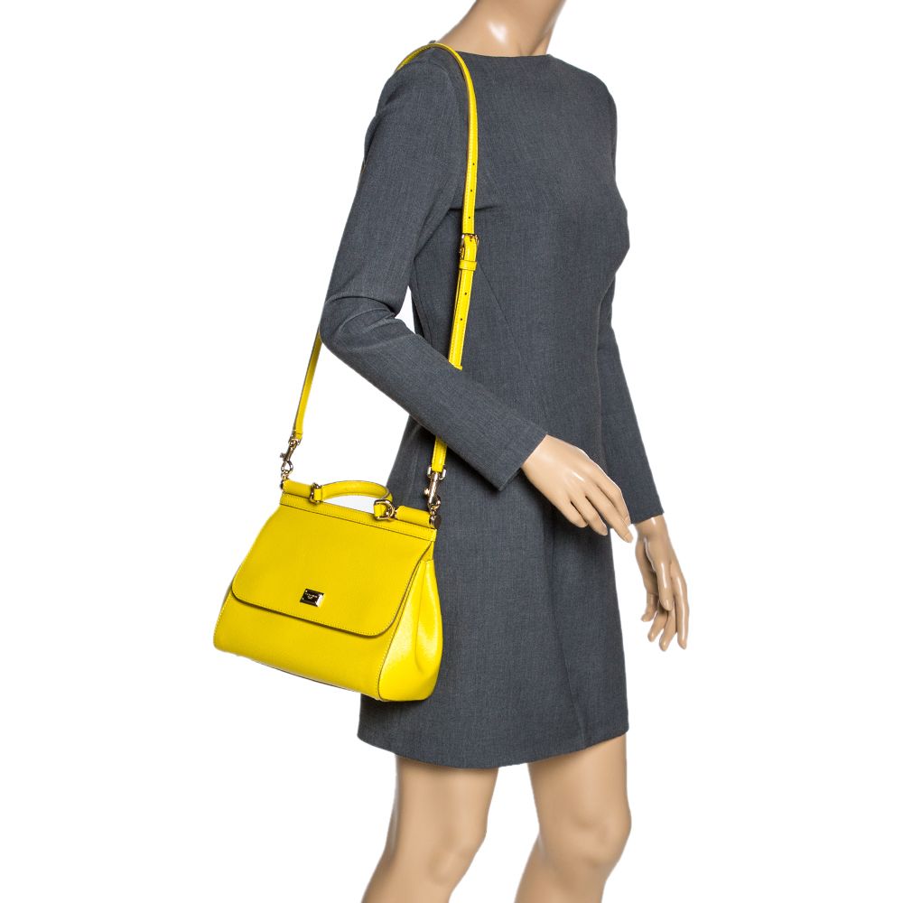 Dolce & Gabbana Sicily Medium Leather Handbag in Yellow