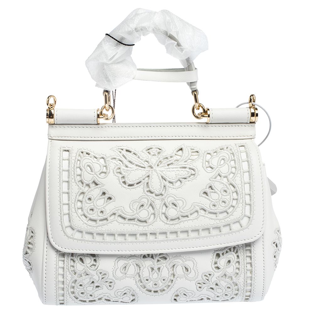 Dolce & Gabbana White Laser-Engraved Leather Small Miss Sicily Bag ...