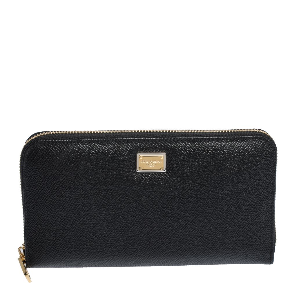 Pre-owned Dolce & Gabbana Black Leather Zip Around Wallet | ModeSens