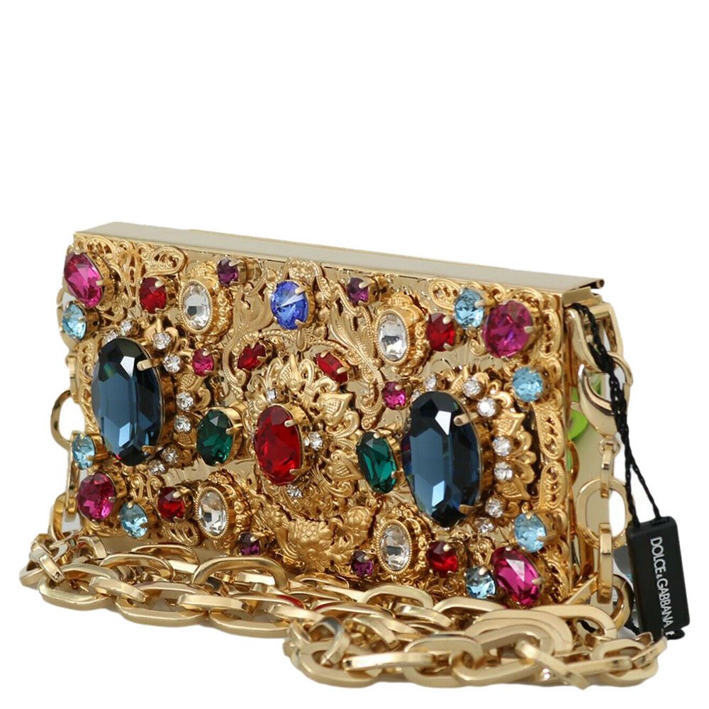 

Dolce & Gabbana Gold Multicolored Crystals Chain Shoulder Bag