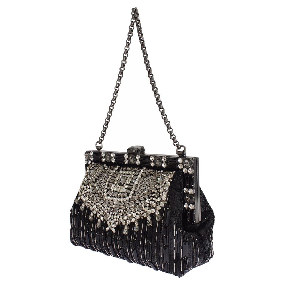 

Dolce & Gabbana Black Baroque Sequined Crystal Chain Shoulder Bag