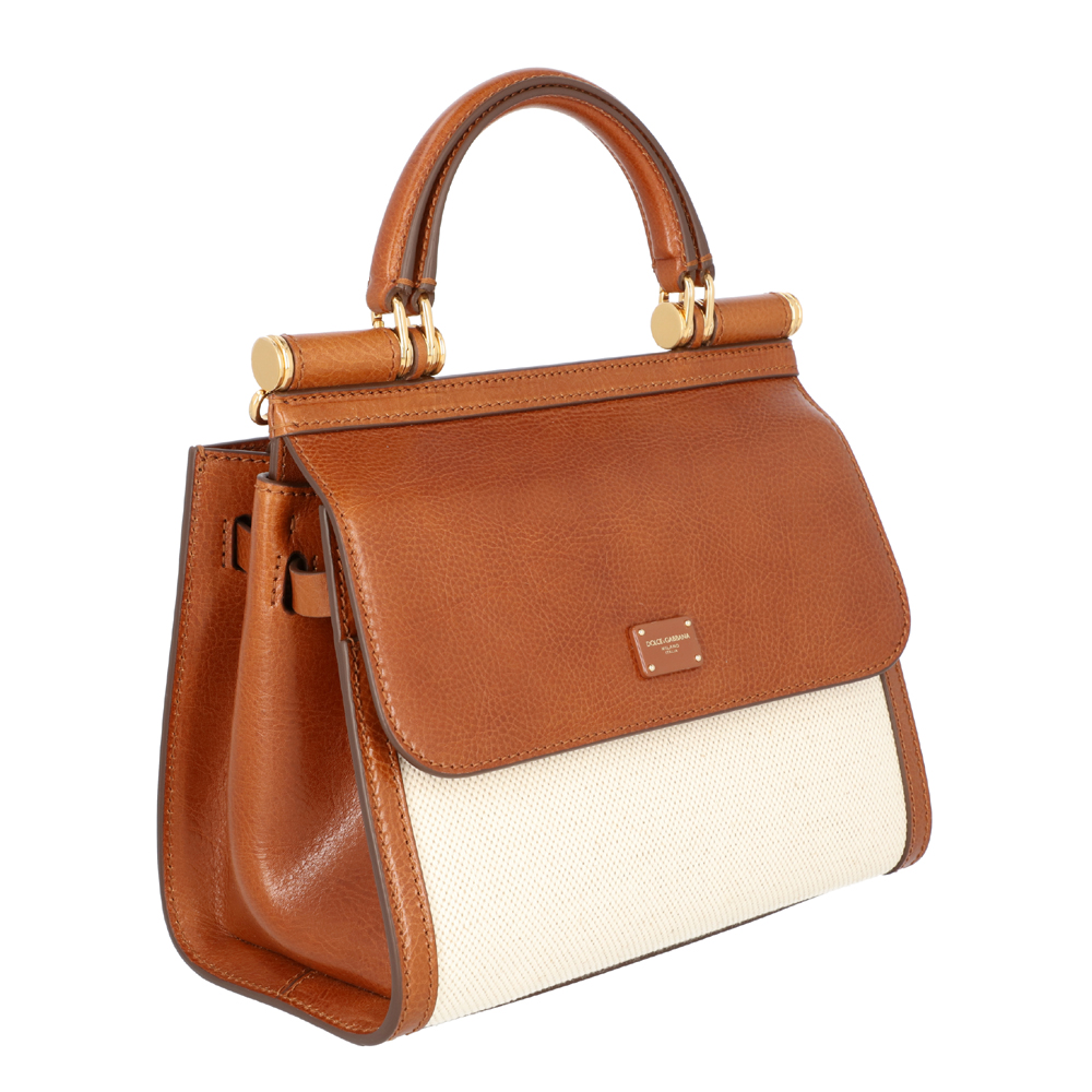 

Dolce & Gabbana Beige/ Tan Leather and Fabric Medium Sicily Top Handle Bag, Multicolor