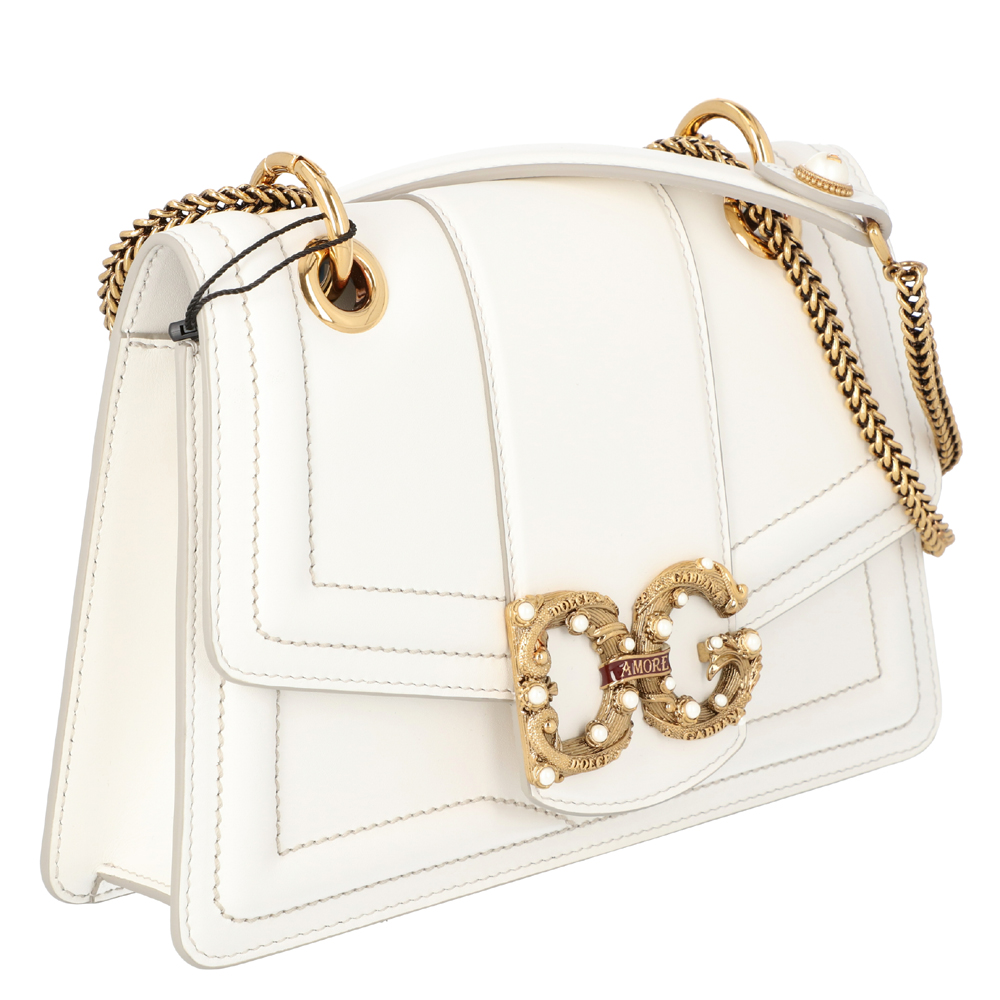 

Dolce & Gabbana White Leather DG Amore Bag