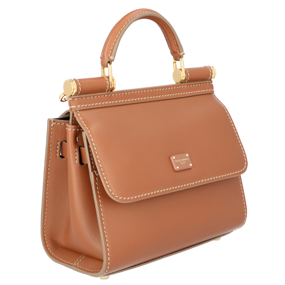 

Dolce & Gabbana Tan Leather Mini Sicily Top Handle Bag, Brown