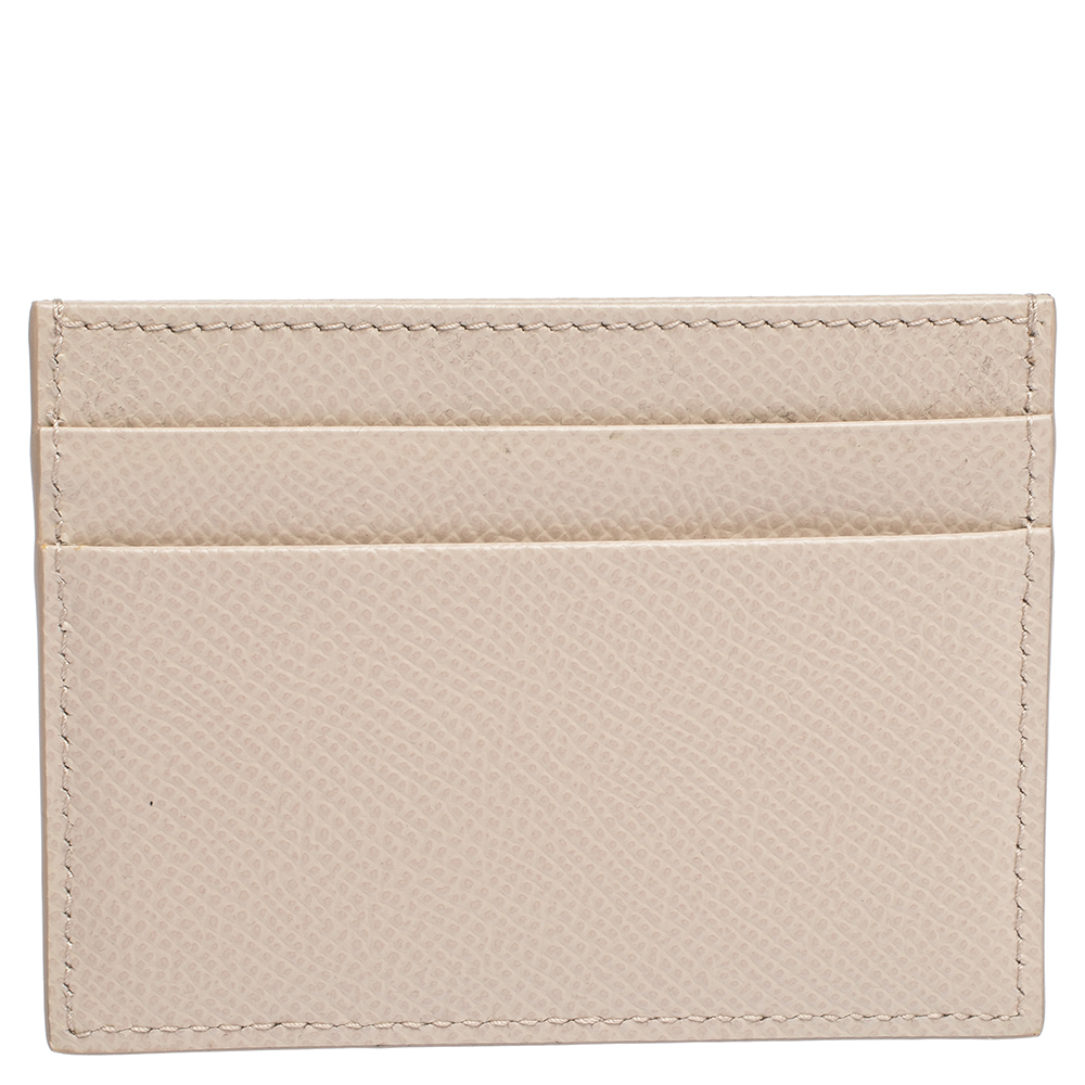

Dolce & Gabbana Beige Leather DG Crystal Logo Card Holder