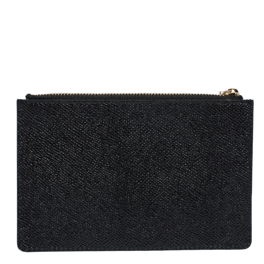 

Dolce & Gabbana Black Leather DG Rhinestone Card Holder