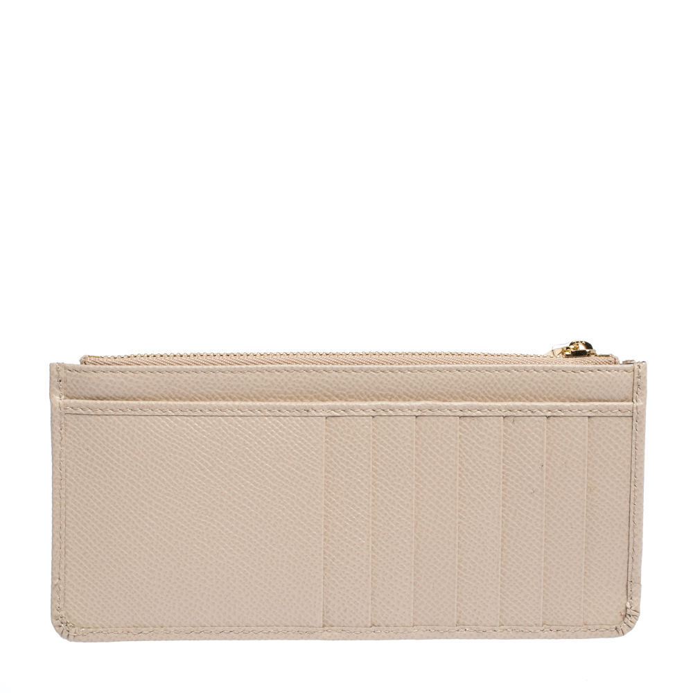 

Dolce & Gabbana Beige Leather Zipped Card Holder