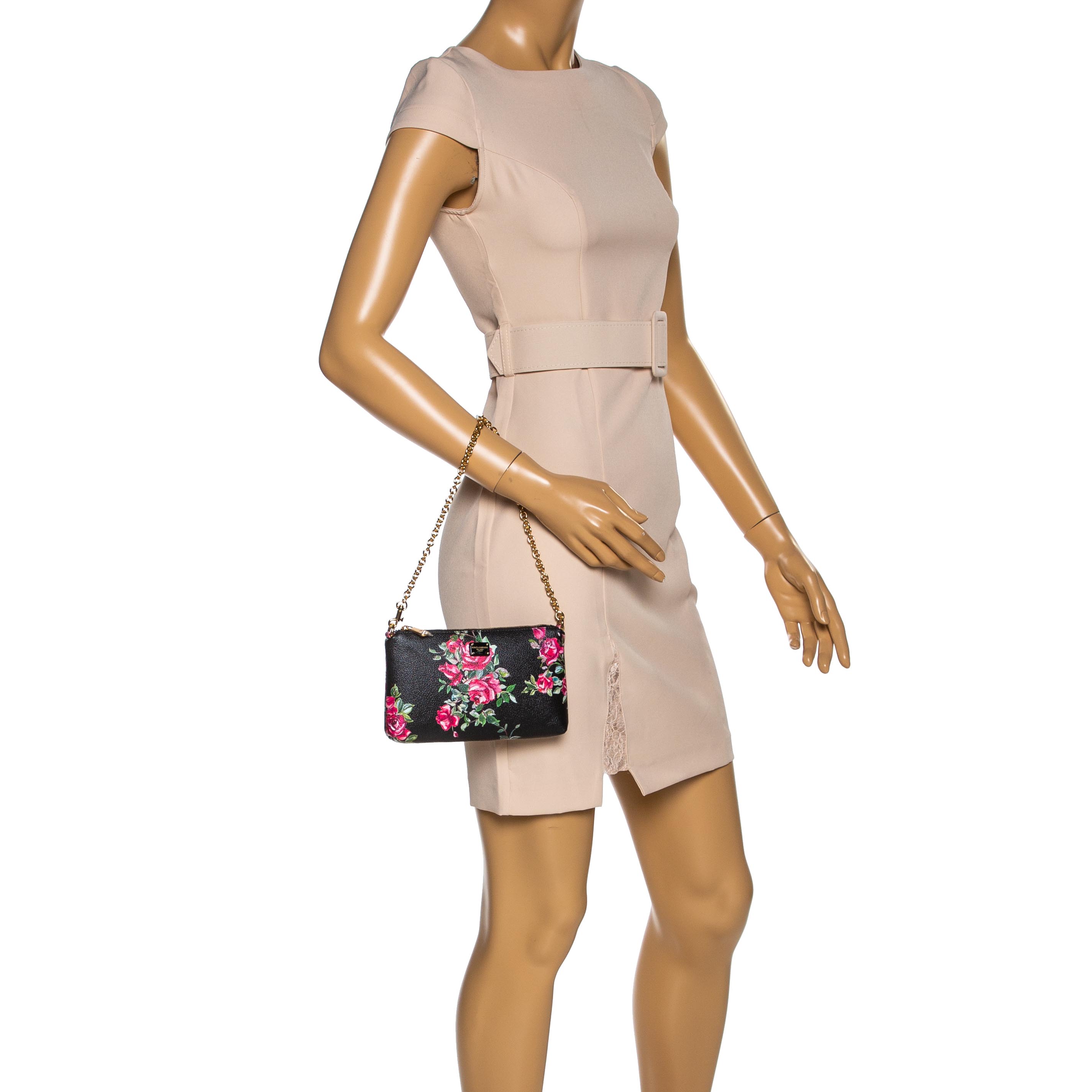 

Dolce & Gabbana Multicolor Floral Print Leather Chain Clutch