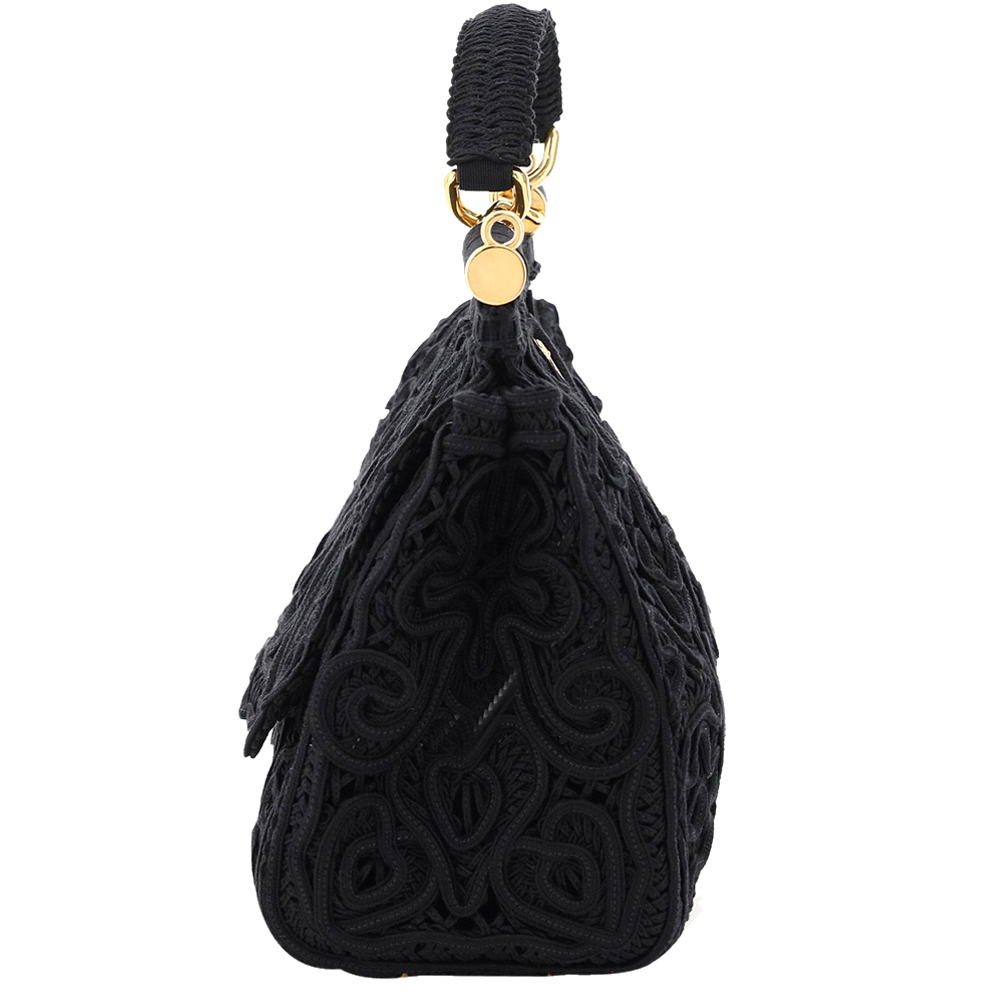 

Dolce & Gabbana Black Cordonetto Lace Medium Sicily Top Handle Bag
