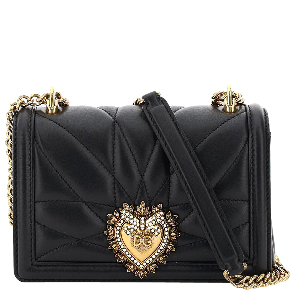 Pre-owned Dolce & Gabbana Black Leather Devotion Crossbody Mini Bag
