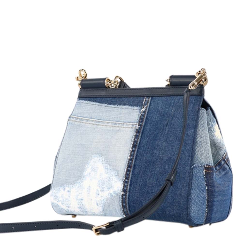 

Dolce & Gabbana Blue Patchwork Denim and Calfskin Sicily Medium Bag