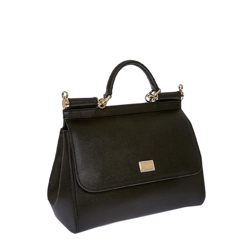 

Dolce & Gabbana Black Leather Sicily Top Handle Bag