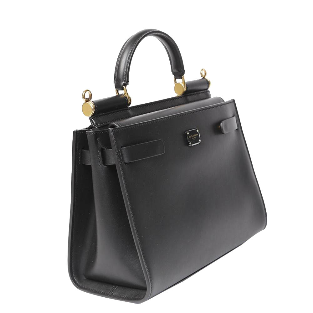 

Dolce & Gabbana Black Leather Sicily 62 Top Handle Bag