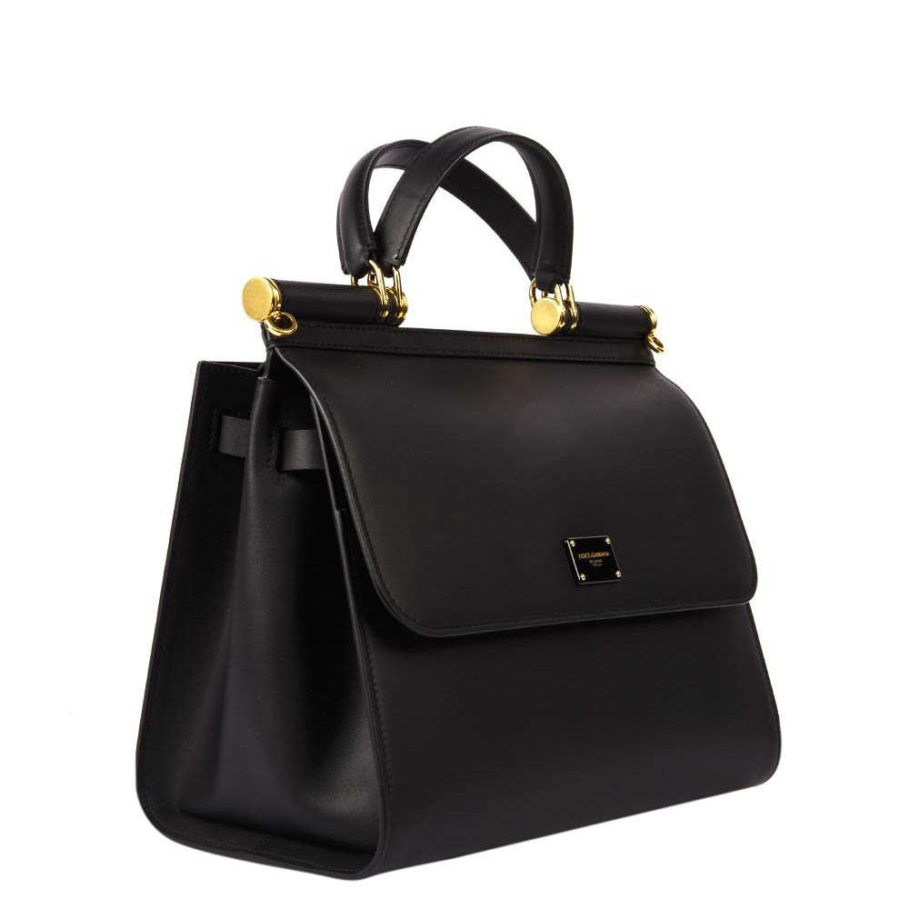 

Dolce & Gabbana Black Leather Sicily Top Handle Bag