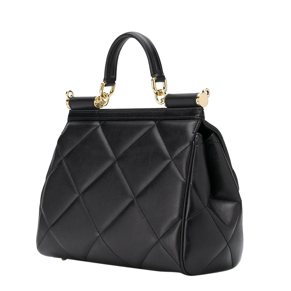 

Dolce & Gabbana Black Quilted Leather Sicily Top Handle Bag