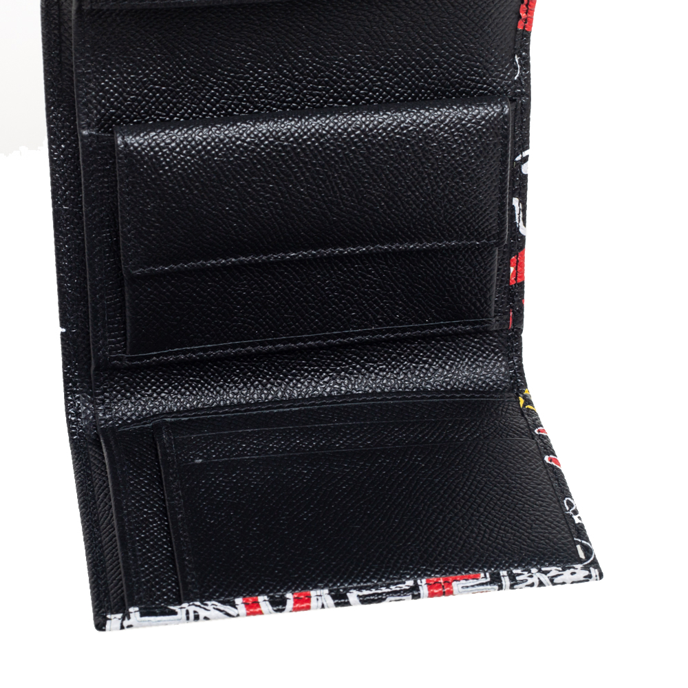 

Dolce & Gabbana Black Graffiti Print Leather Tri-fold Wallet