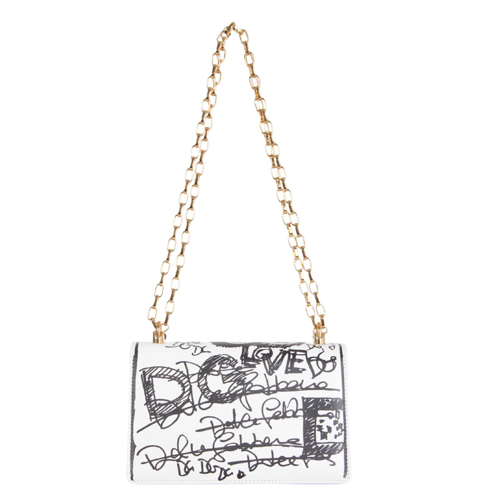 

Dolce & Gabbana White/Black Graffiti-print Nappa Leather DG Girls Shoulder Bag