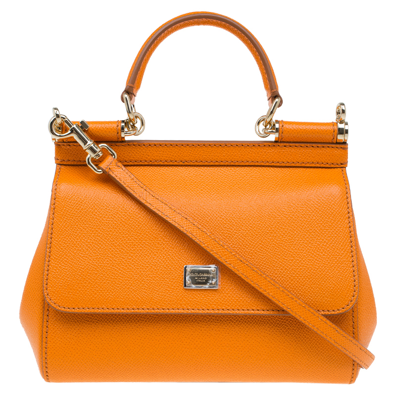 Pre Owned Dolce and Gabbana Orange Leather Small Miss Sicily Top Handle Bag