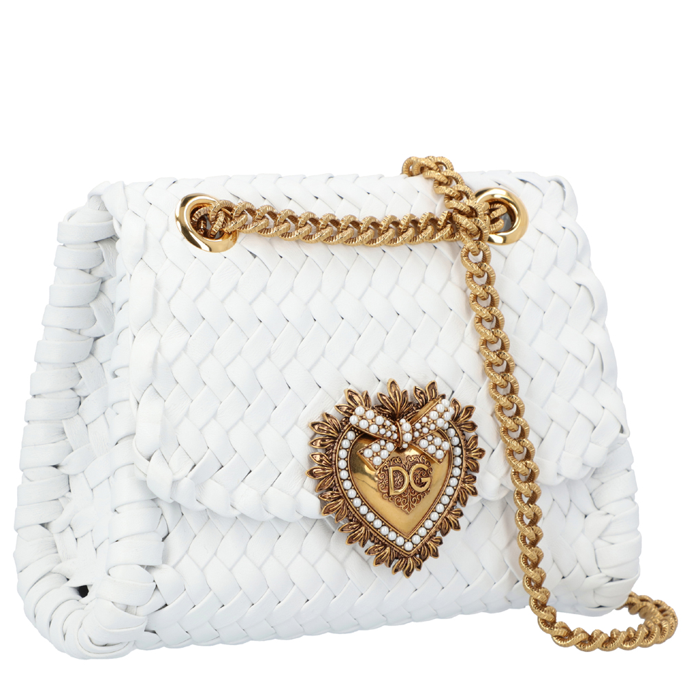 

Dolce & Gabbana White Woven Nappa Leather Devotion Small Shoulder Bag