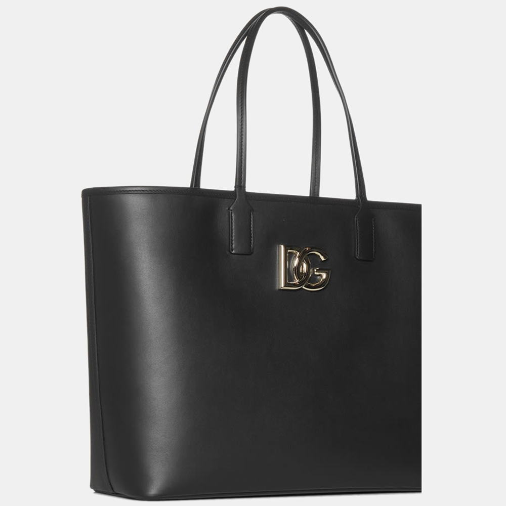 

Dolce & Gabbana Black Calfskin Leather Medium Fefe Shopper Tote Bag